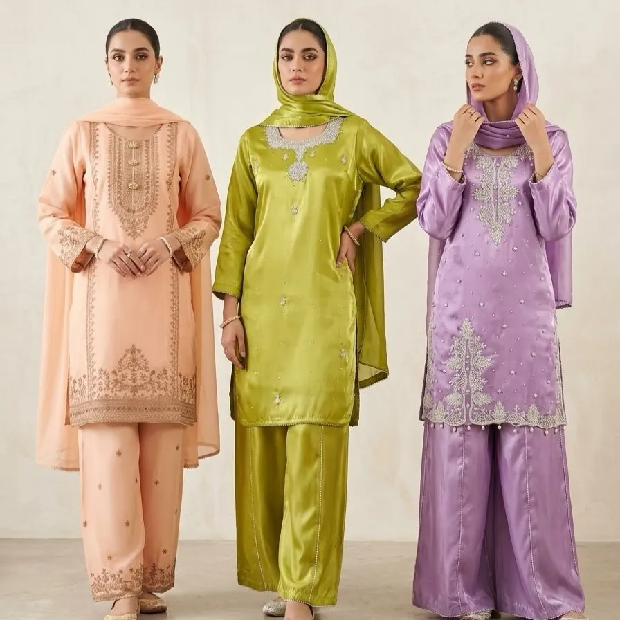 Nakış Bordürlü Shalwar Kameez · 3 Parça
