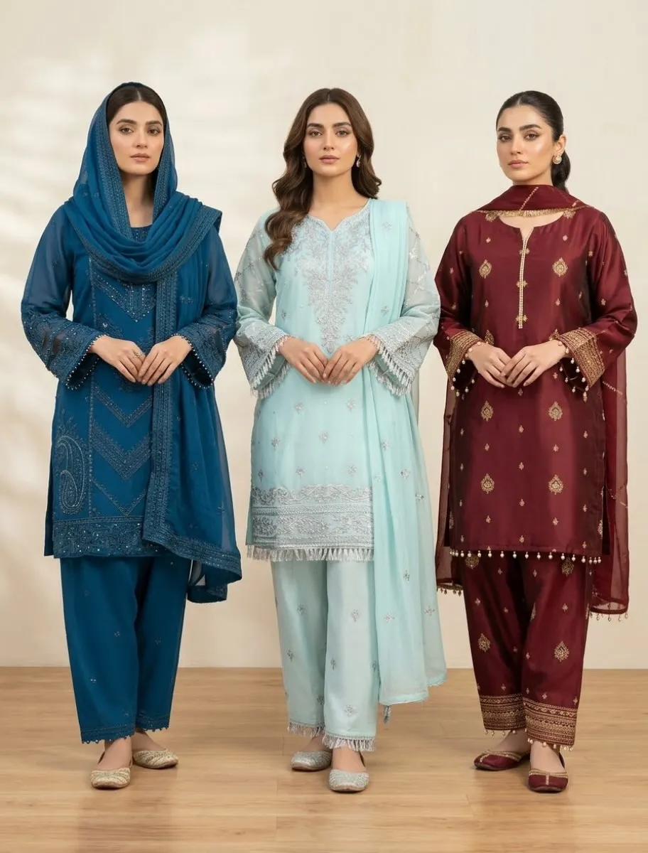 Nakışlı Shalwar Kameez Takımı · 3 Parça